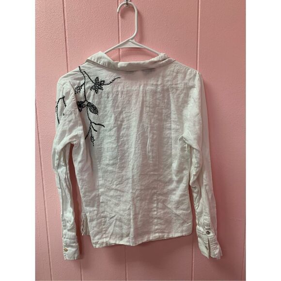 Richard Malcolm Ladies White Embroidered Irish Linen Button-up Blouse Size PM - Picture 7 of 8
